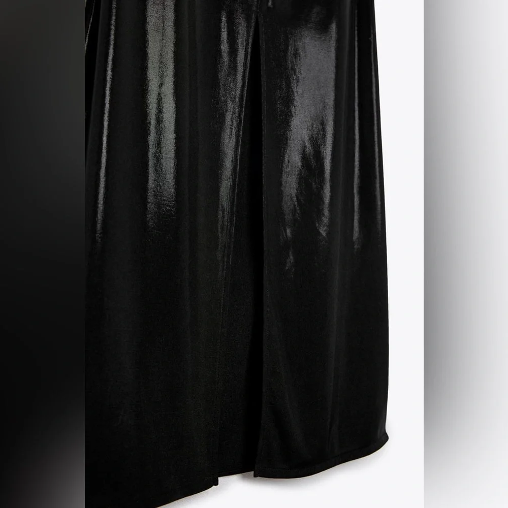 Zara NWT Long Ruched Dress in Black Metallic Maxi Open Back Size M Medium New - Picture 8 of 10